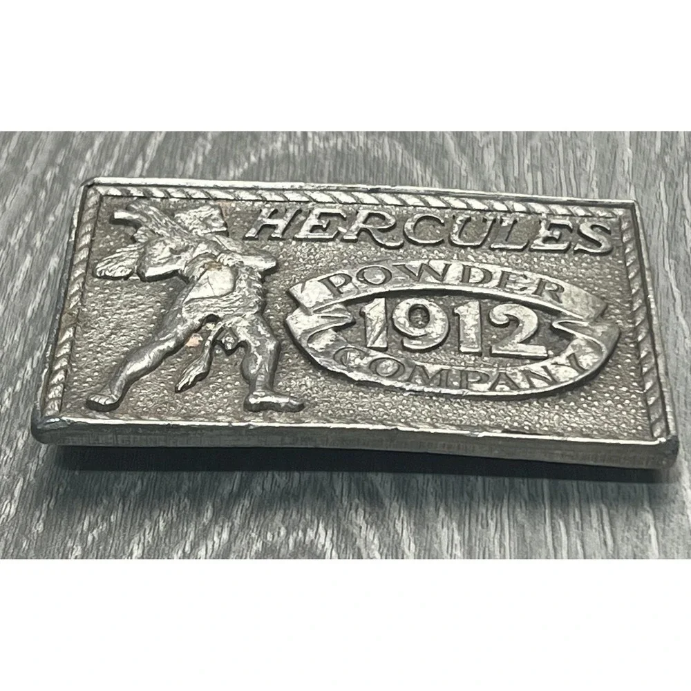 Vintage Hercules Powder Company 1912 Belt Buckle Mens Pewter Made USA 1976